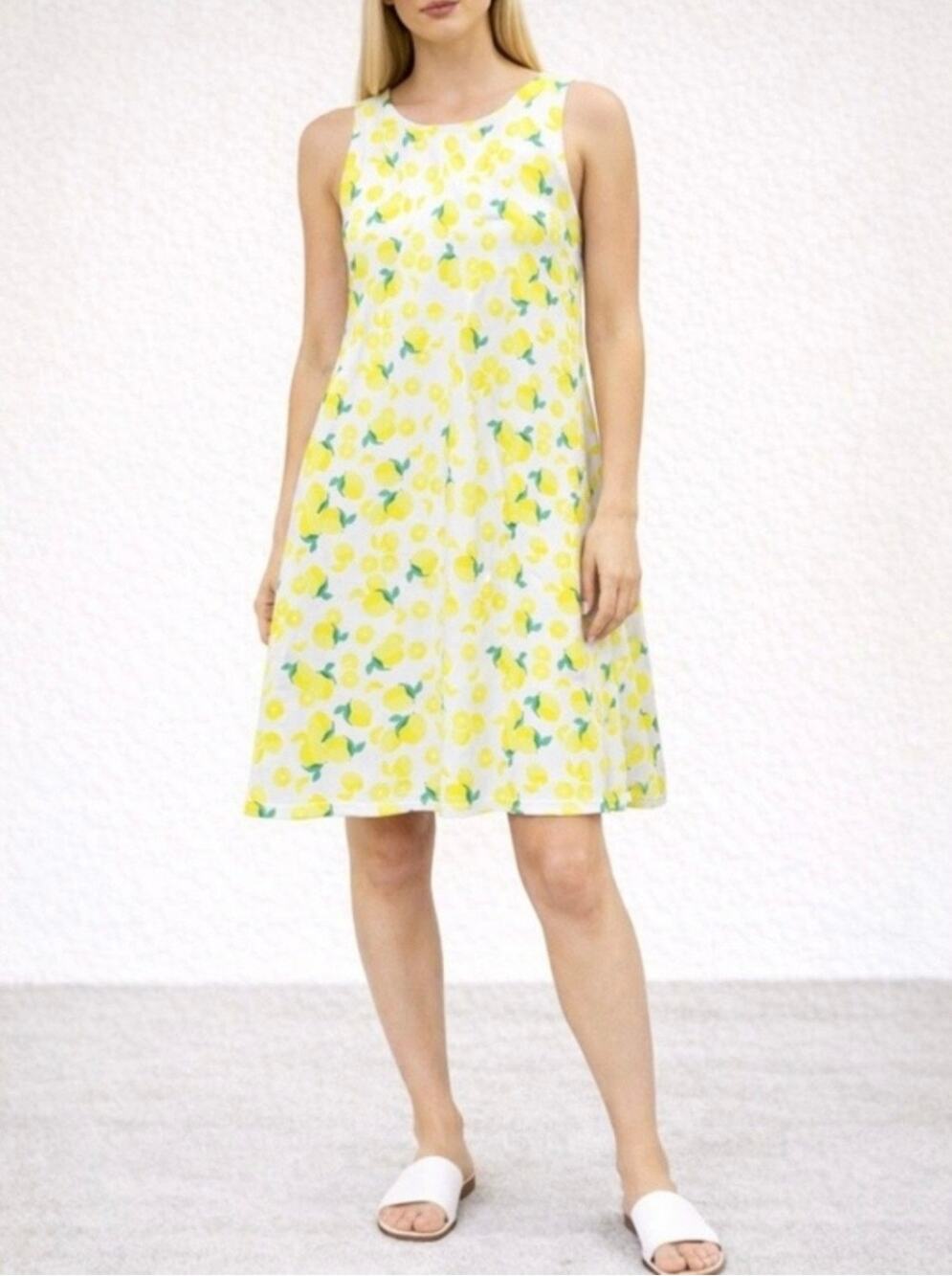 Pappagallo XL Dress Stretch Lemon Retro 60s Vacation Dress Cruise Sheath Swing